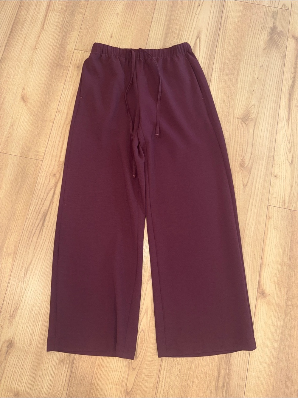 Wide Leg Drawstring Pants - Deep Burgundy